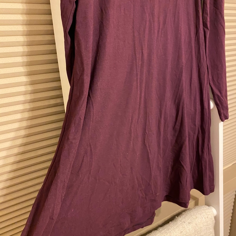 Express Burgundy Long Sleeve Swing Dress Size Medium Fit & Flare Open Back - Picture 7 of 8